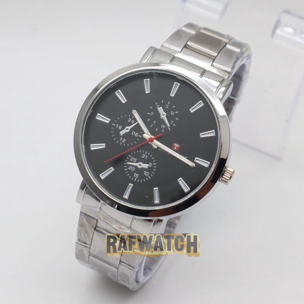 Jam Tangan Pasangan Pria Wanita Analog Casual Rantai Stainless Hitam Silver RPA2