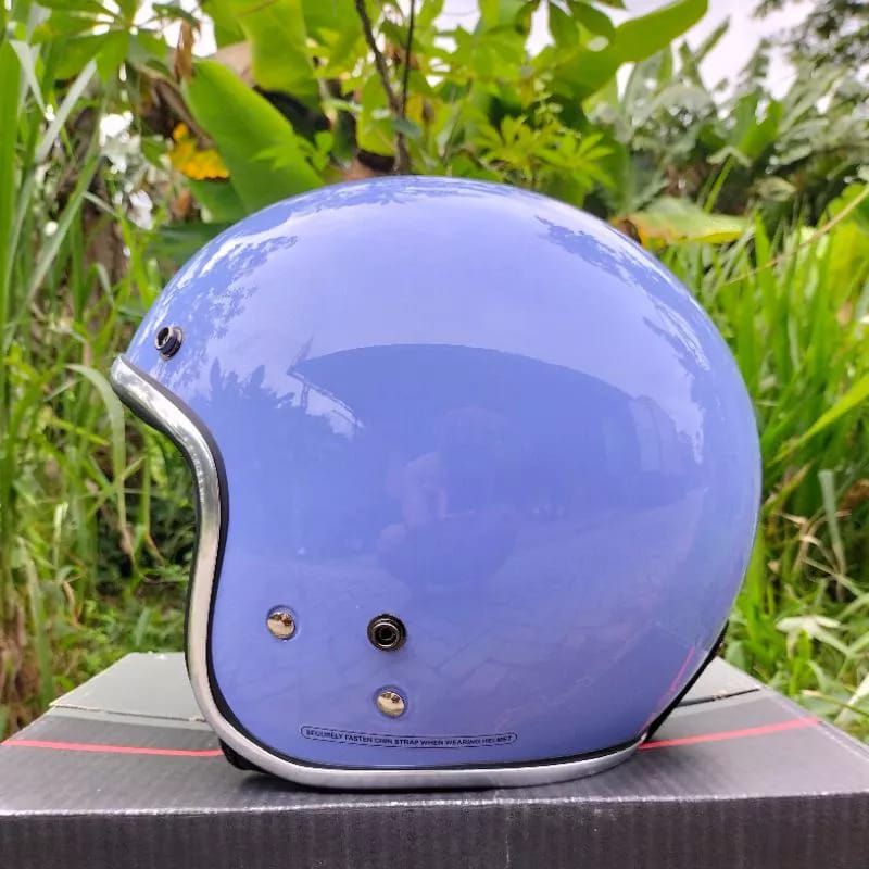 Helm BOGO List Chrome HNL kaca datar Original SNI