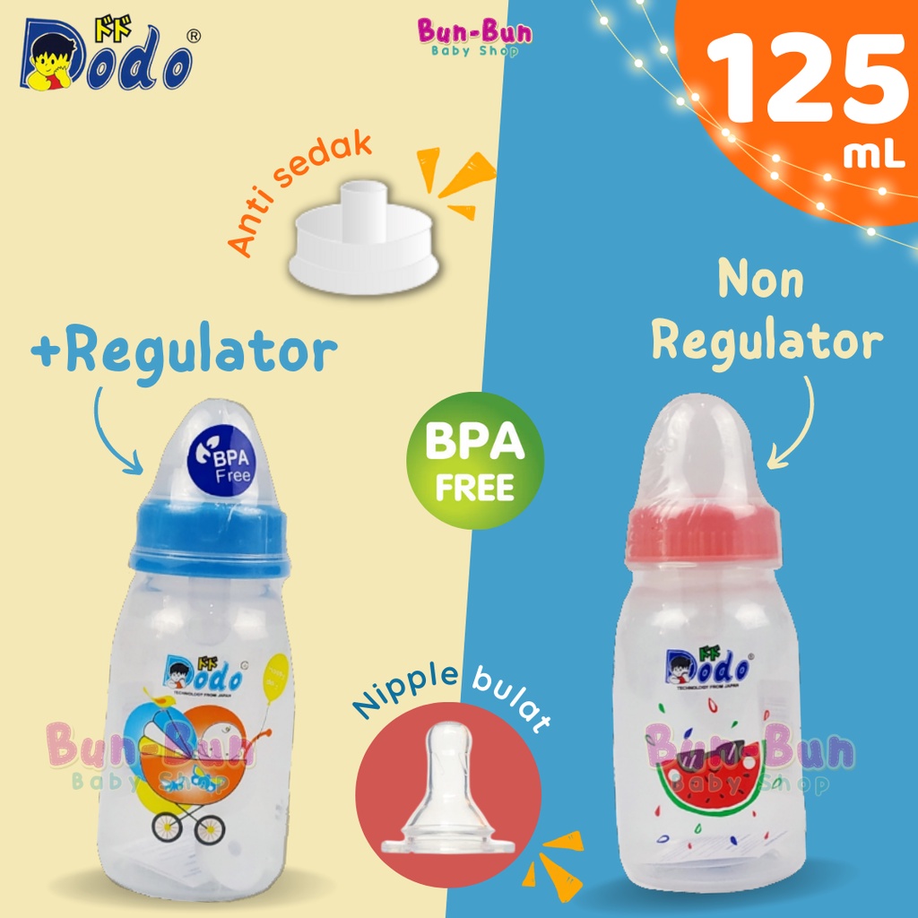 DODO Botol Susu Bayi 125ml Regulator Anti Sedak Empeng 125 ml  Dot Silicone Silikon Bulat Standart Milk Bottle BPA FREE Baby New Born Karakter Laki Perempuan Perlengkapan Baru Lahir Peralatan Makan Newborn MPASI Anti Pecah Bunbunbabyshop