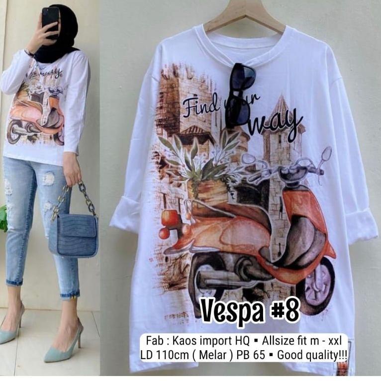 TERMURAH SS Atasan kaos Vespa wanita/kaos import premium atasan wanita Vespa/Kaos Vespa bahan adem
