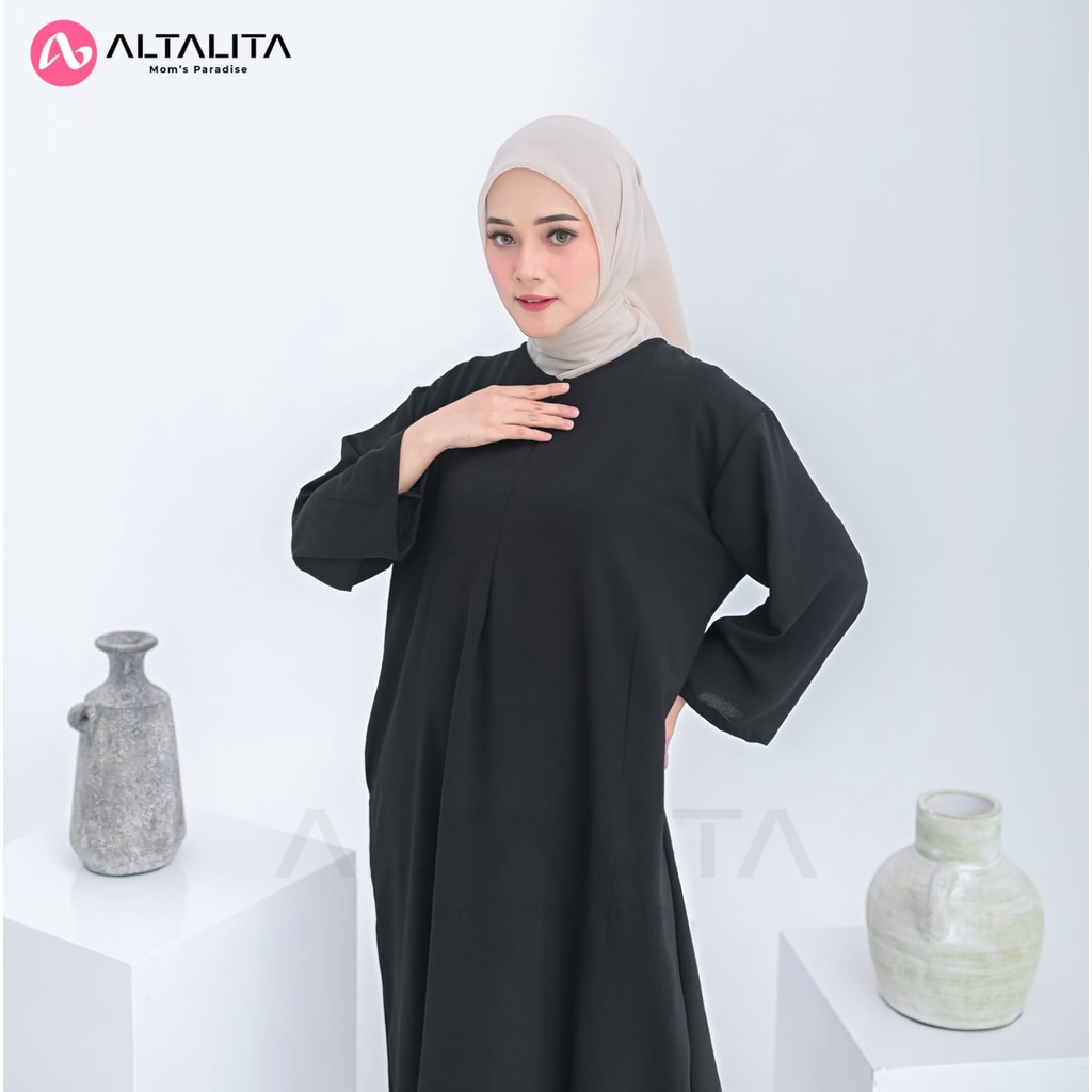 Altalita - Daster Gamis Cringkle Airflow Kekinian Polos Lengan Tangan 3/4 Panjang Semata Kaki Busui Jumbo LD 120