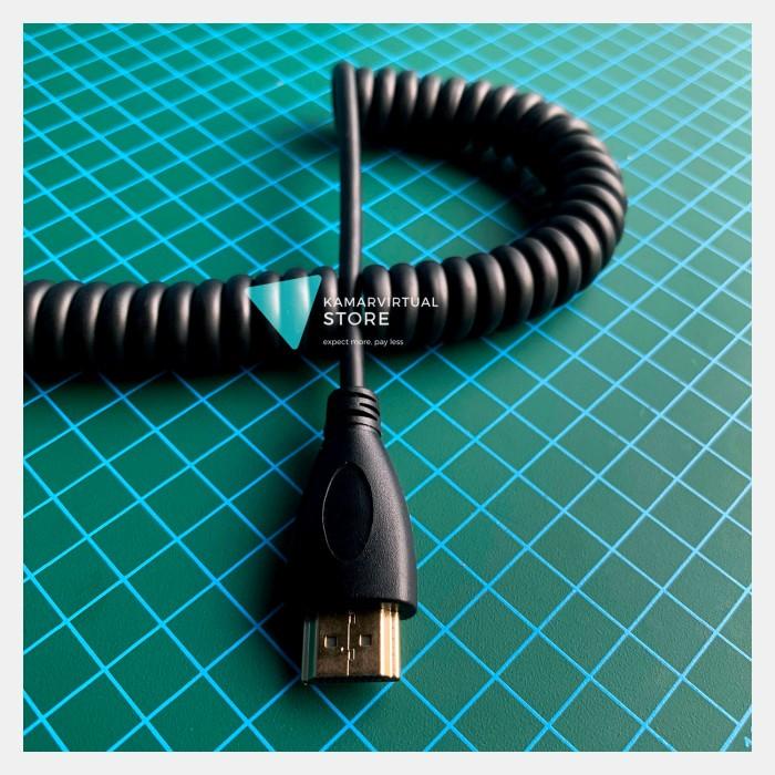 Micro HDMI to HDMI Right Angled 90 L Degree Spring Spiral 50 / 1,5 M