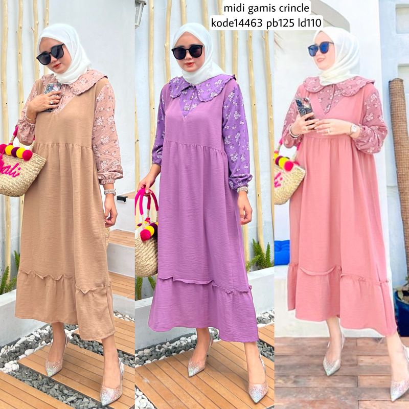 Midi dress cringkle airflow premium / gamis muslim terbaru / midi dress import termurah
