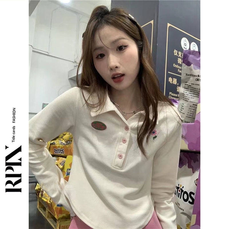 Red RPIN warna aprikot pendek murni keinginan sweater wanita 2022 musim gugur hot gadis rasa desain ceruk polo shirt top in tren