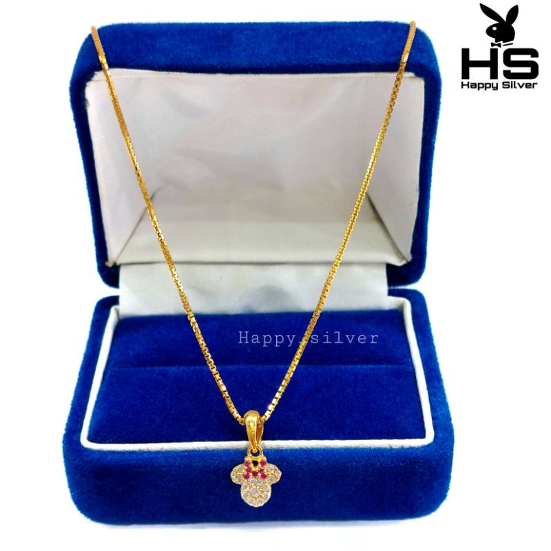 SET KALUNG ANAK PERAK ASLI SILVER 925 LAPIS EMAS PUTIH - MODEL LIONTIN MICKEY KECIL - PERHIASAN PERA