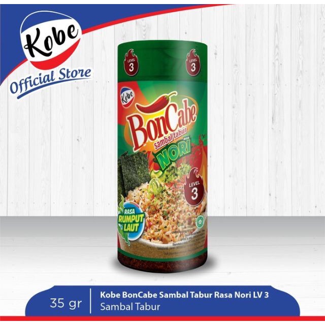 Kobe BonCabe Sambal Tabur NORI botol 30gr Level 3 Halal Rumput Laut