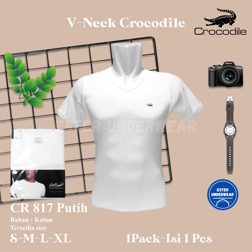 Oblong Pria V-neck CROCODILE  CR 817P PUTIH ISI-1PCS