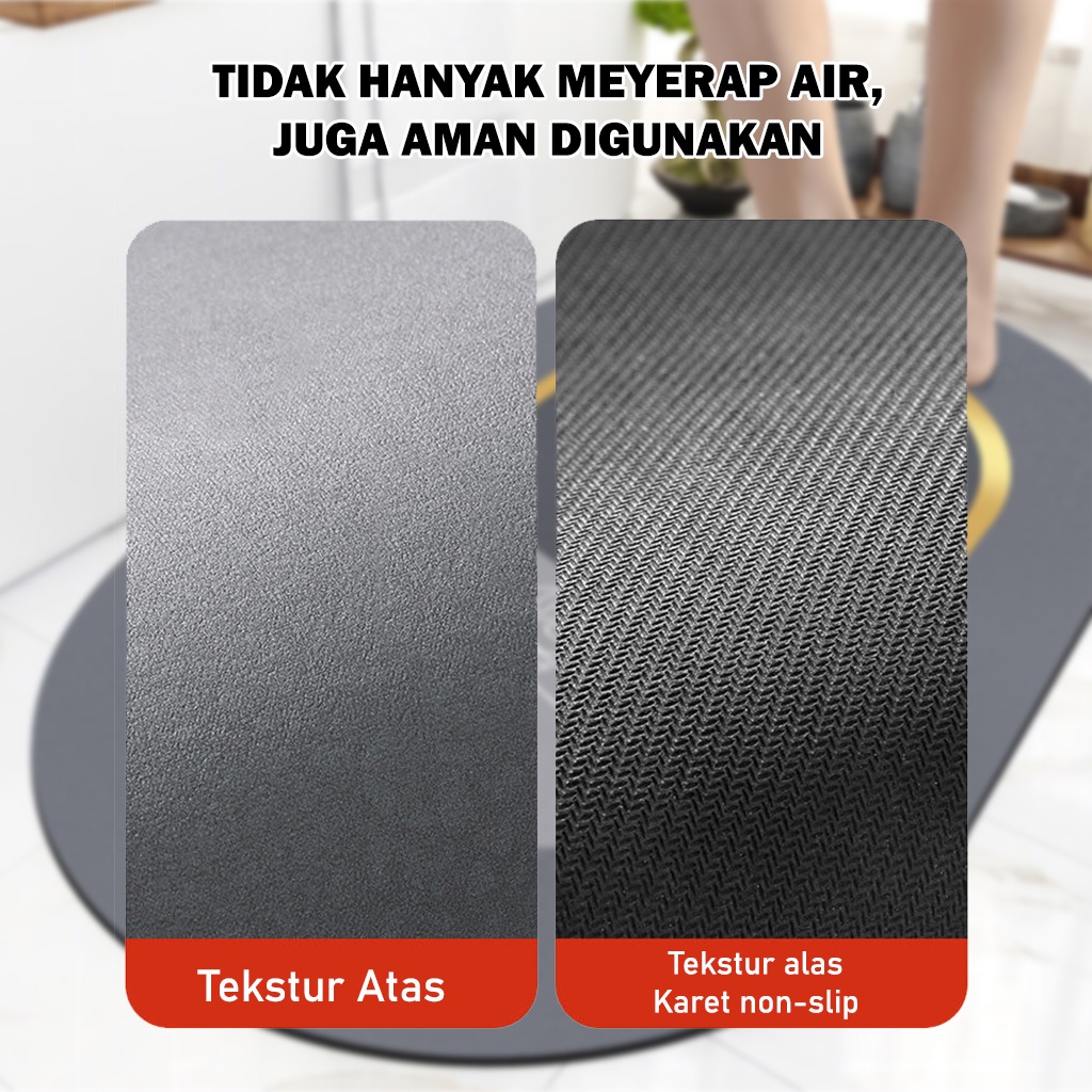 Keset Kaki Kamar Mandi Ukuran 60cm x 40cm Keset Kaki Premium Anti Slip Daya Serap Tinggi Anti Bakteri Keset Lantai Oval Terbaru D2A1