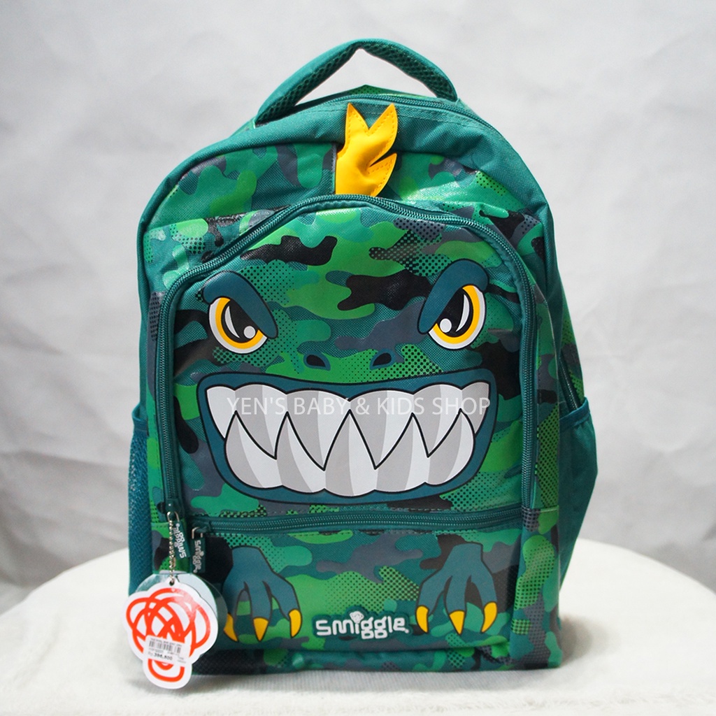 SMIGGLE Tas Dino Green - Ransel Anak Laki-Laki | Usia 7-12 tahun (SD)