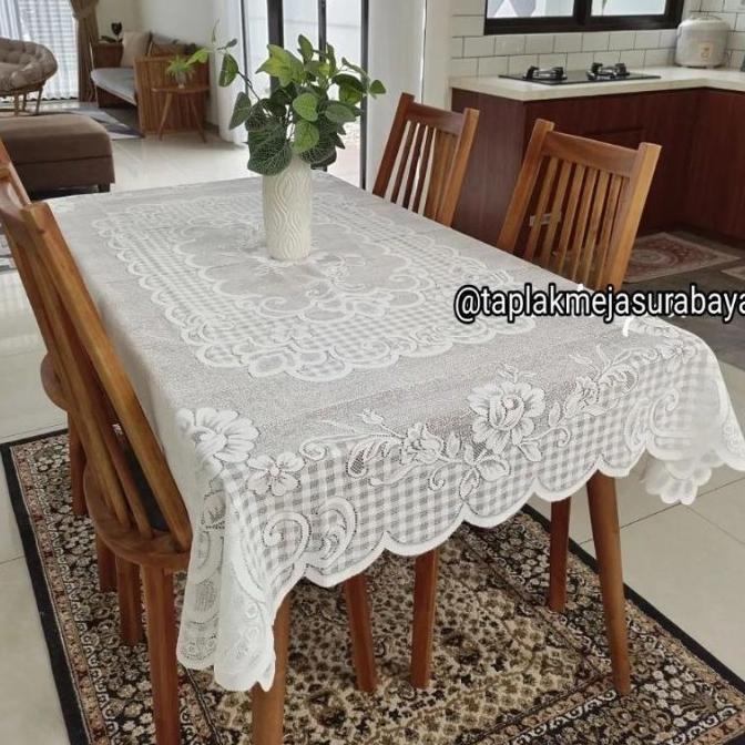 TAPLAK MEJA TAPLAK MEJA MAKAN PERSEGI SEGI KAIN BROKAT WARNA PUTIH POLOS MOTIF GB545YH