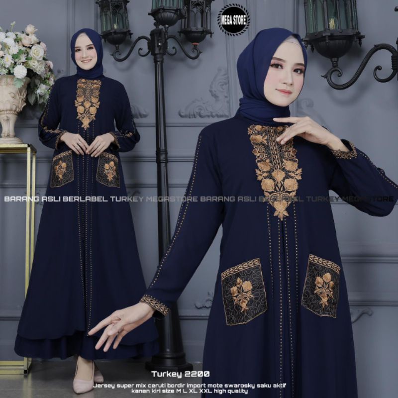 gamis turkey 2200 abaya hawa #681 navy fashion muslimah ori mega store