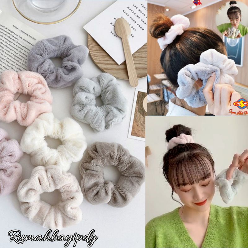 [rumahbayipdg] IKAT RAMBUT SCRUNCHIE BULU KOREA IMPORT / KUNCIRAN RAMBUT SCRUNCHIE