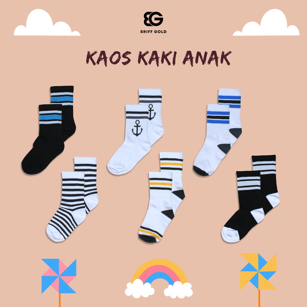 Kaos Kaki Anak Motif Oldschool Stripe Kids Sock Premium 1-7 Tahun Briffgold