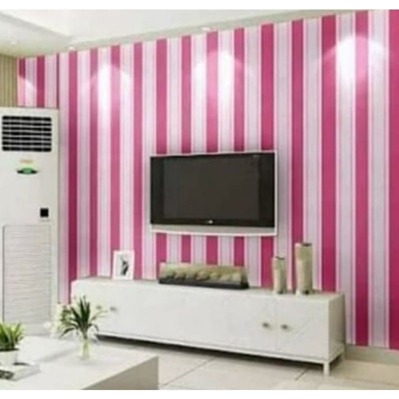 PREMIUM Wallpaper Pink Salur Garis Wallpaper Stiker Dinding Sudah Ada LEM Tinggal Tempel 45cmX10m