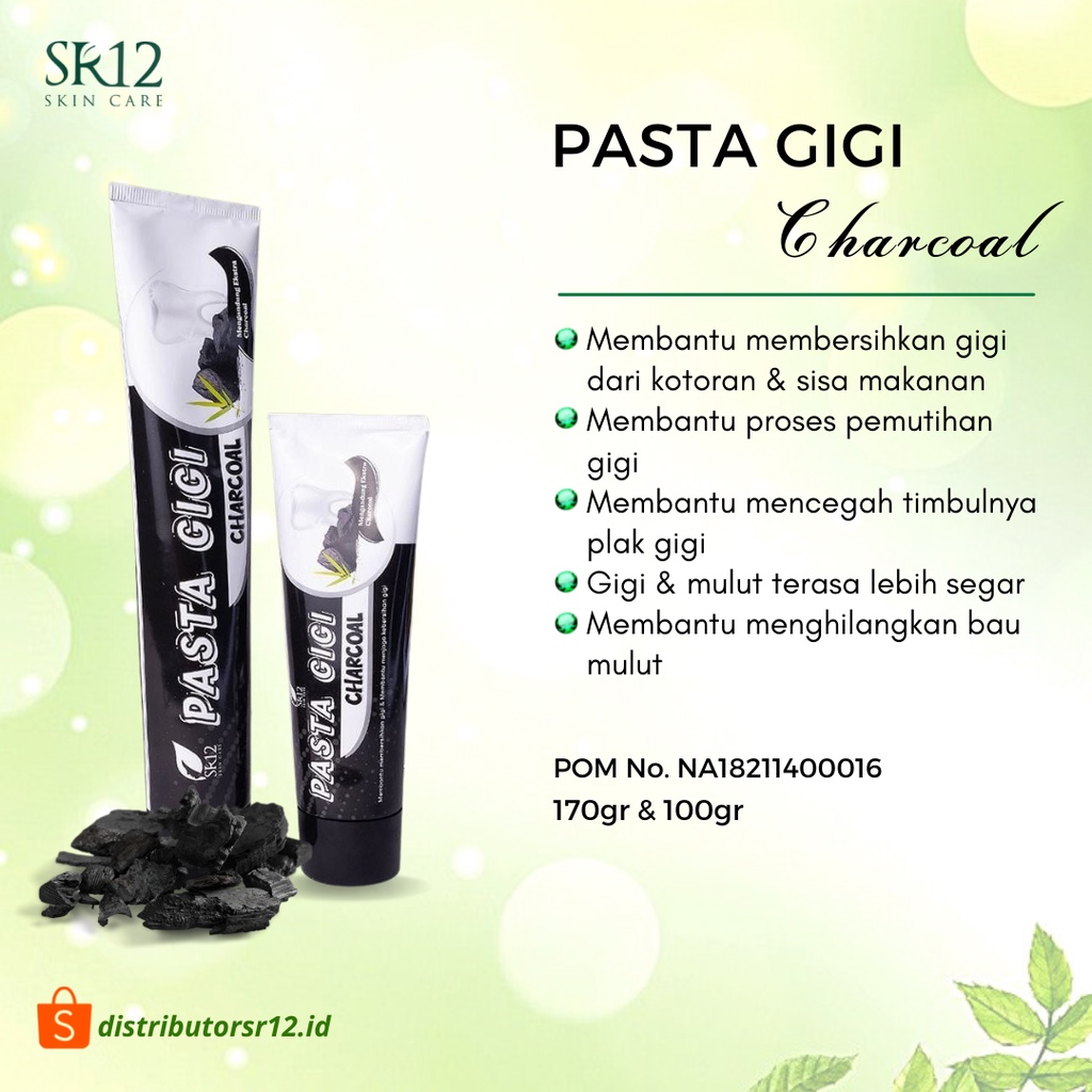 PASTA GIGI SR12 CHARCOAL DAN SIWAK PEMUTIH GIGI MENGHILANGKAN BAU MULUT