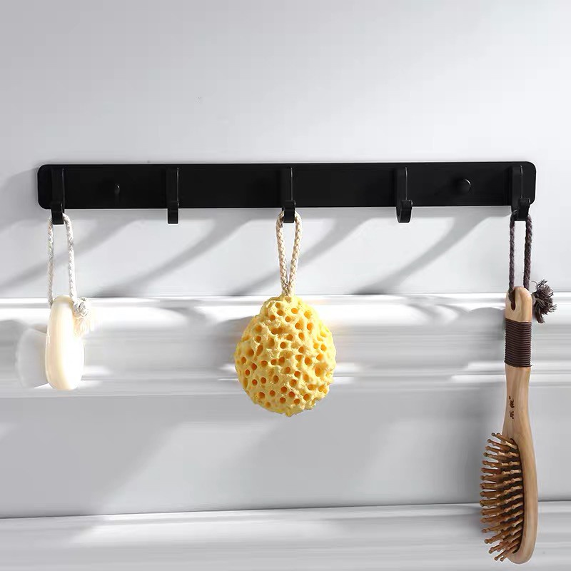 HOME TOWEL HANGER BATHROOM SHELF CLASS HOOK / GANTUNGAN 5 KAIT HITAM MINIMALIS SERBAGUNA