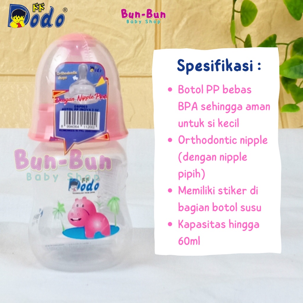 DODO Botol Susu Bayi 60ml Orthodontic BPA FREE Milk Bottle Empeng Gepeng Dot Silicone Silikon Peralatan Makan MPASI Baby New Born Perlengkapan Baru Lahir Bunbunbabyshop