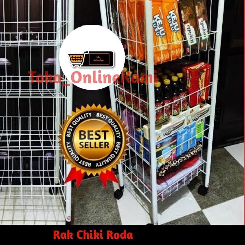 ✾ Rak Chiki Roda/Rak Display/Keranjang Chiki/Rak Jajan/Rak Serbaguna 4 Susun Pakai Roda/Rak Toko ✫
