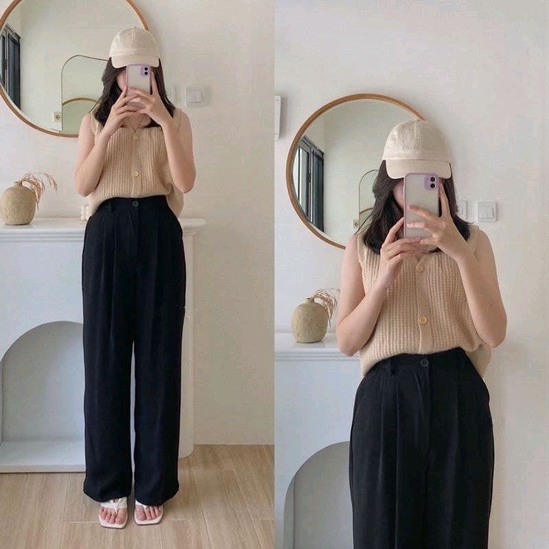 Premium Celana Kulot Crinkle Highwaist Wanita Loose Cullote Pants Panjang Celana Kerja Kantor