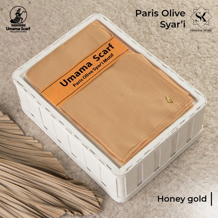 muslim wanita  Umama Scarf kerudung PARIS OLIVE SYARI LC 130x130cm jilbab paris - HONEY GOLD M0M4