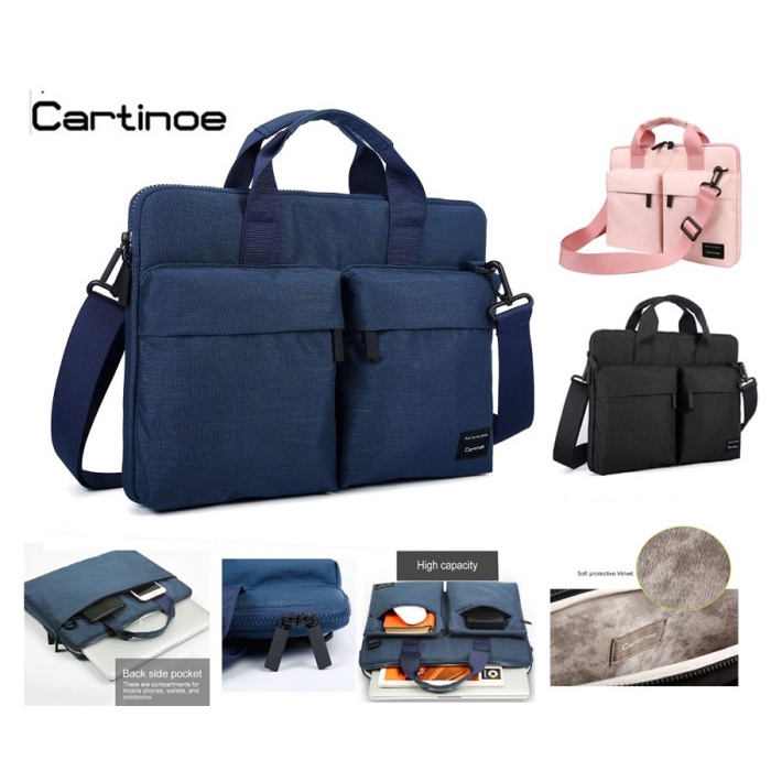 Tas Laptop Selempang 14 inch Biru Cartinoe Tas Laptop Selempang