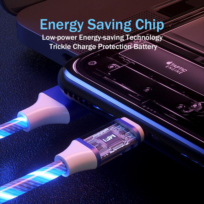 Baru Tiba 2Meter 3in1 LED Flowing Light Kabel USB 1.2M Fast Charging Car Streamer Charging Cable Kabel Data Bercahaya LED Bercahaya 5A