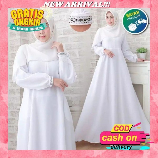Gamis Katun Wanita Putih Nb B94 Original Nibras Fashion Dress Baju Busana Muslim Busui Couple Bahan 
