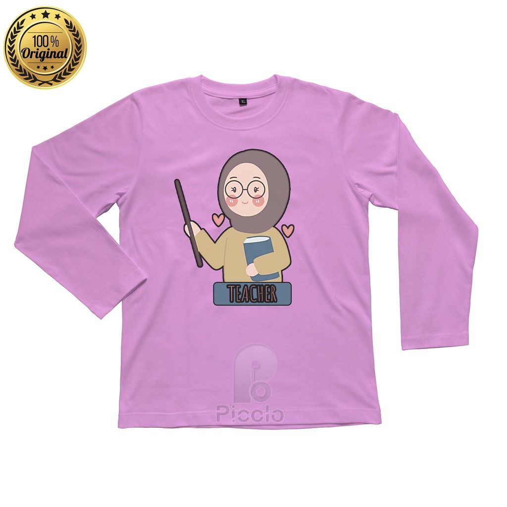 (FREE NAMA) BAJU KAOS ATASAN LENGAN PANJANG ANAK MOTIF KARAKTER PROFESI GURU/TEACHER