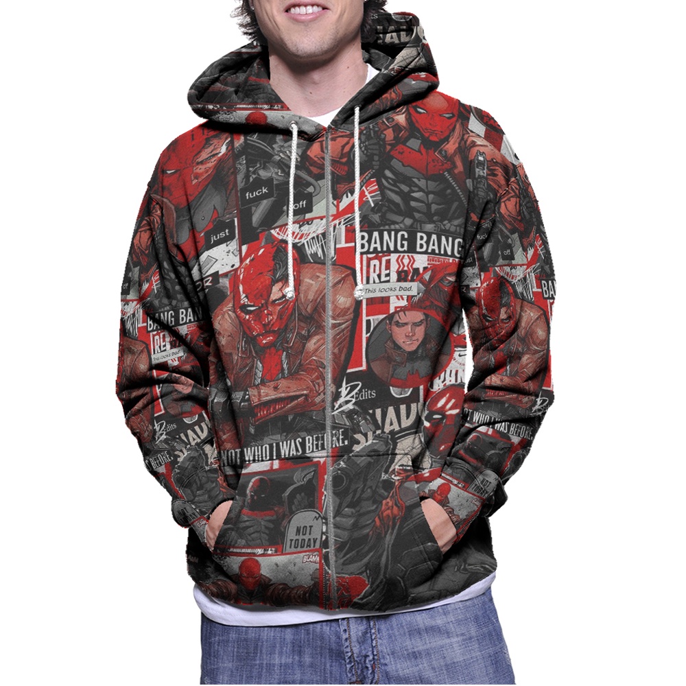Jaket Hoodie DC Comics Red Hood Jayson Todd Hoodie Ritsleting Fullprint Bahan Polyester Jersey New H