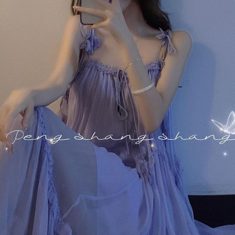 Gaun peri peri super lembut Prancis yang lembut, ceruk desain ceruk rasa resor tepi pantai, gaya gau