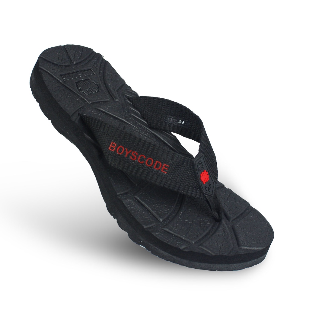 Sendal Jepit Gunung Distro Pria Wanita BOYSCODE Authentic Hitam Fullblack / Sandal Outdoor Cowok