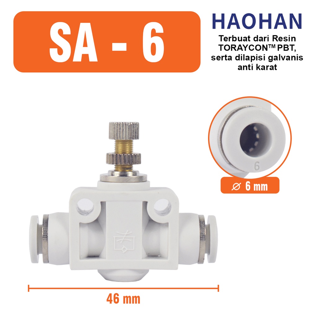 Flow Speed Control Valve Fitting Pneumatic Kran Slip Lock Selang SA