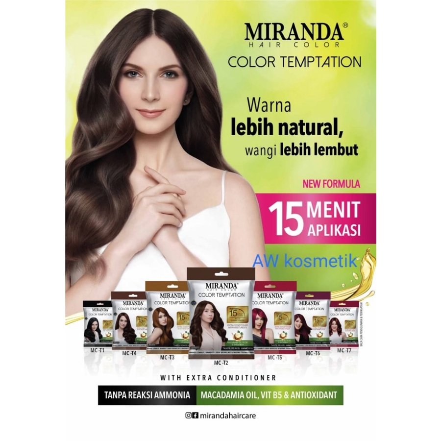 Miranda Hair Color Temptation Cat Pewarna Instan Semir Rambut dengan wangi lembut diperkaya macadami