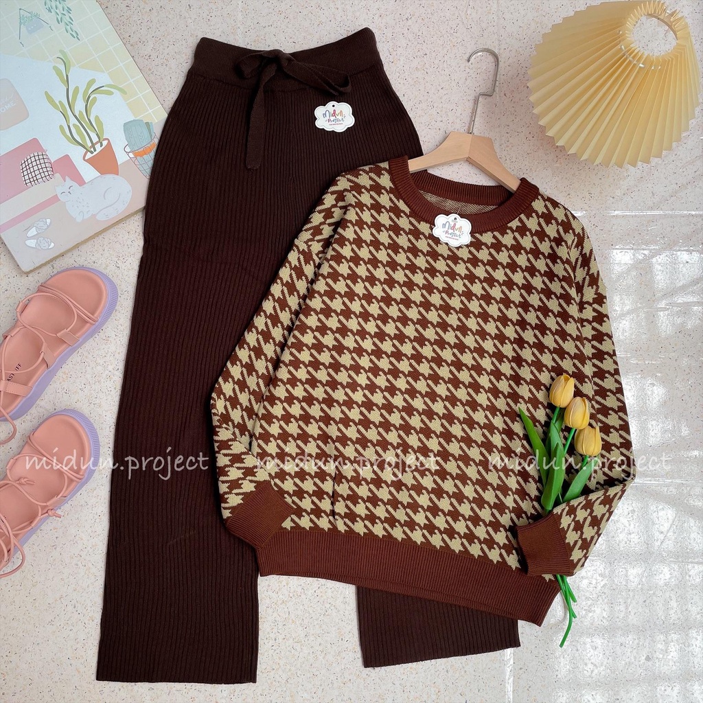 HEIDY HOUNDSTOOTH KNIT | SWEATER RAJUT TEBAL PREMIUM