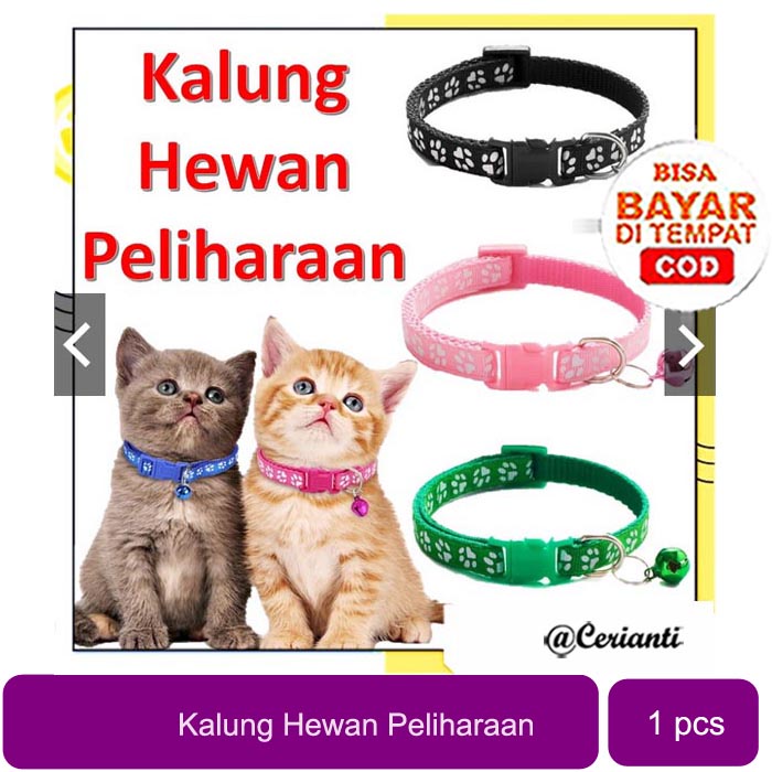 Kalung Kucing Lonceng Hewan Peliharaan Tali Leher Anjing Kecil Lonceng Pet Collar Dog Kitten Adjustable Motif Tapak Kaki Murah Import_Cerianti