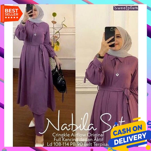 Baju Muslim Oneset Wanita Terbaru 2023 Setelan Idul Fitri 2In1 Pakaian Lebaran Korean Style Atasan C