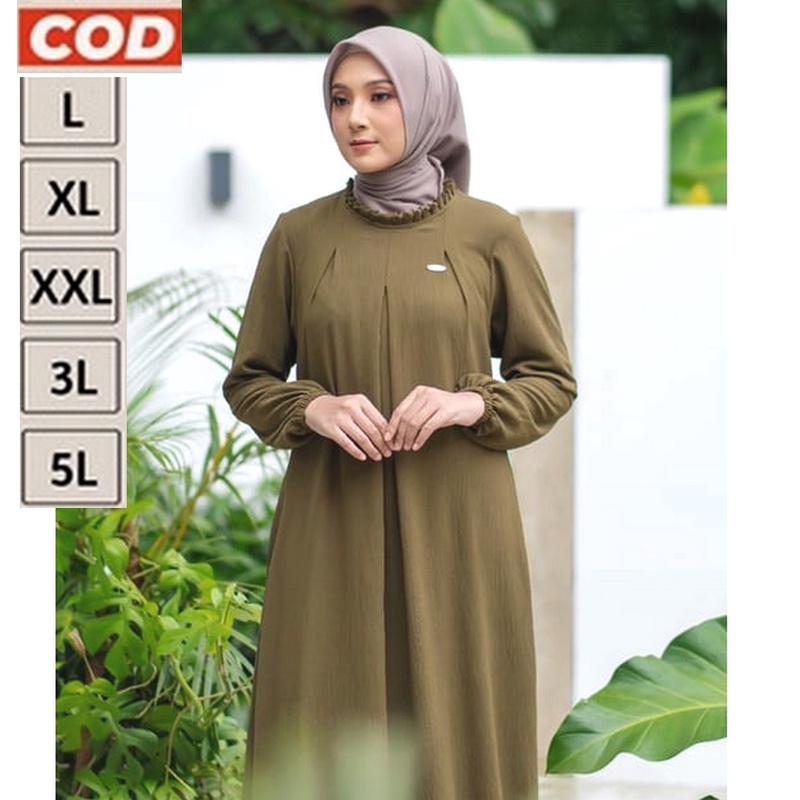Dress Gamis Ibu Ukuran Jumbo Armi Army Motif Simpel Polos Kekinian Terbaru LD 110 120 130 XL 2XL 3XL
