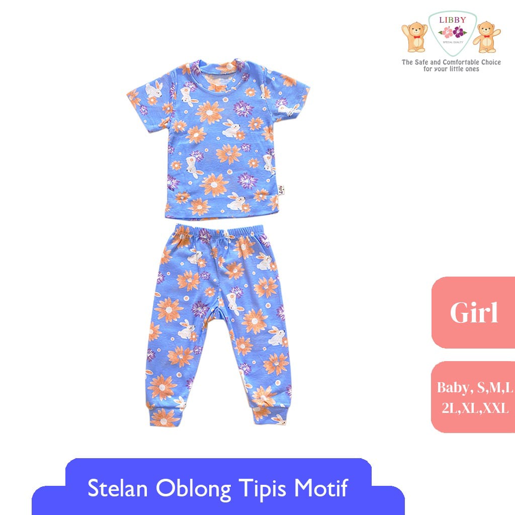 LIBBY Setelan Oblong Pendek Celana Panjang Cotton Rib Girl Play The Ground 1 stel