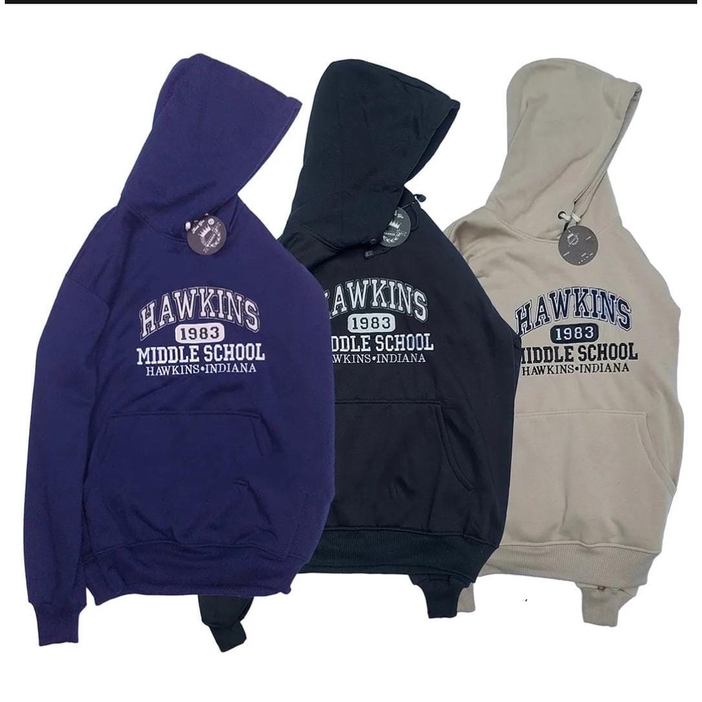 Jaket Hoodie HAWKINS Middle School 1983 embroid Logo Bordir Premium - Jaket Sweater Hoodie Pria Terbaru Sweater Wanita Aesthetic logo bordir Bahan Tebal Gramasi 280