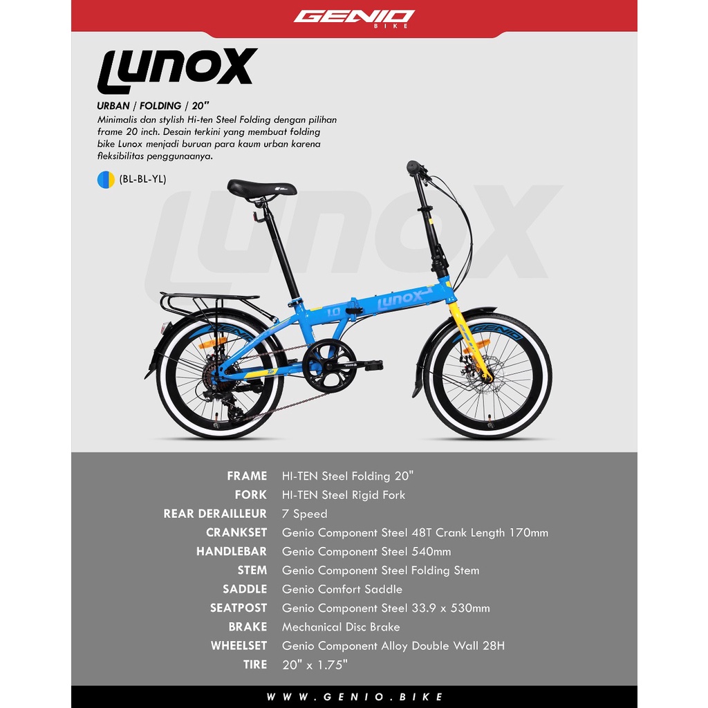 Sepeda Lipat FOLDING BIKE Genio LUNOX 1.0 Disc Brake