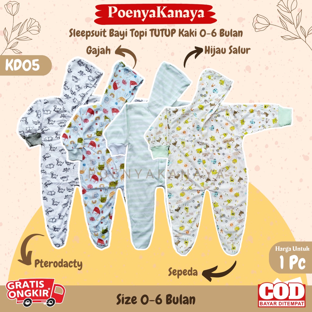 Chiyo Sleepsuit Bayi Topi TUTUP Kaki 0-6 Bulan SNI KD05