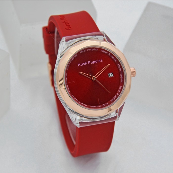 HUSH PUPPIES HP008 JAM TANGAN WANITA FASHION CEWE TALI KARET - Merah Tanggal I4Z1