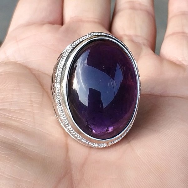 Batu Cincin  BATU AKIK NATURAL KECUBUNG UNGU AMETHYST BIG SIZE FREE MEMO PGS511