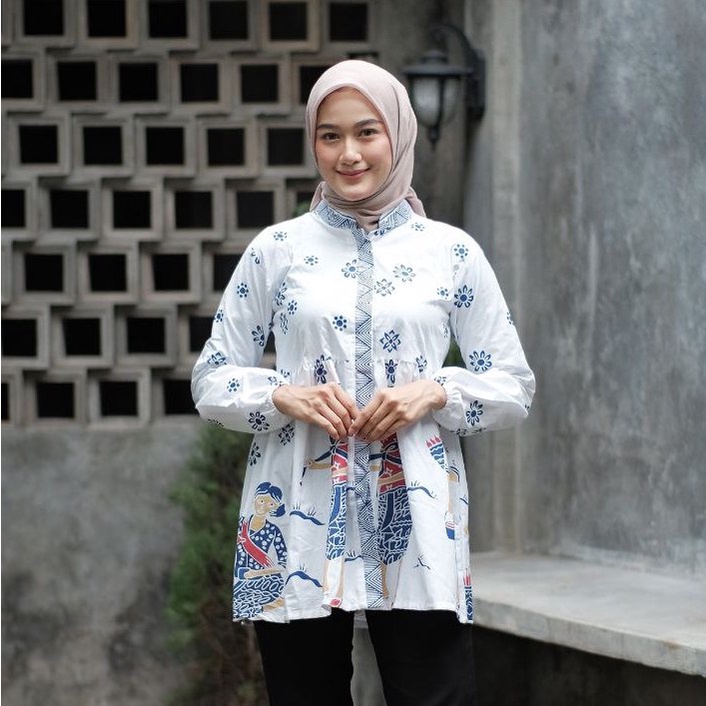 Baju Batik Wanita Modern Atasan Blouse Batik Kerja Wanita Kantor Motif Mbok Jamu