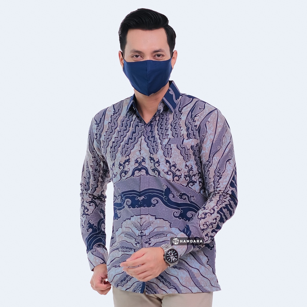 Handara Batik Pria Lengan Panjang Slim Fit Premium Kayangan Navy HB-339