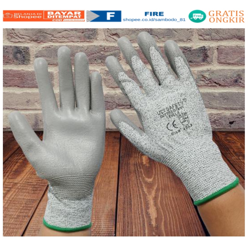 Warna Abu Abu Hand Gloves Coating Karet Warna Abu Abu Sarung Tangan Safety Kerja Kawat Besi Baja Kaca Pabrik industri Ukuran M &amp; L Uci Safety Mekanik, Motor, Berkebun, Bengkel, Tukang Karet Polyurethane