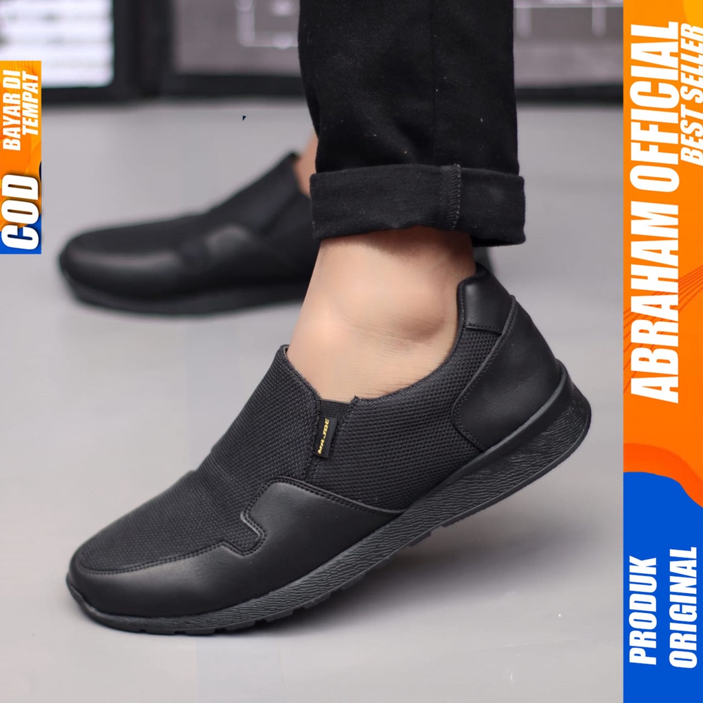 Sepatu Sneakers Pria Casual Hitam Kerja Abraham Paul