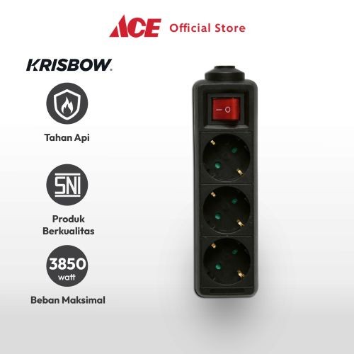 Saklar Ace - Krisbow Stop Kontak 3 Socket - Hitam