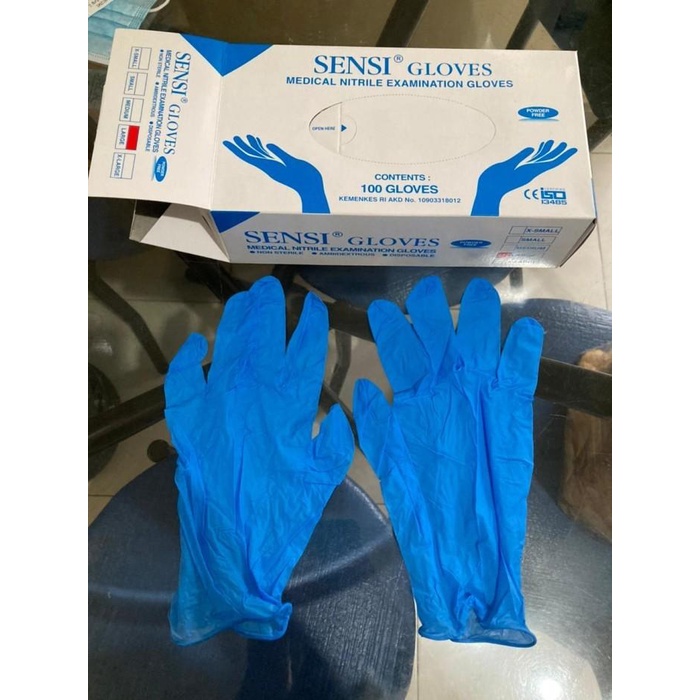 Sarung Tangan Handscoon SENSI Nitril Nitrile Glove Uk S M L Isi 100