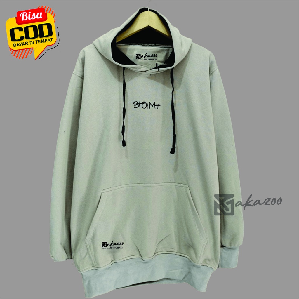 hoodie distro pria original bahan flece Sablon btof magk Warna Putih sweater oversize pria xxl hoodie distro bandung akazoo.id